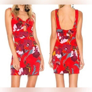 FREE PEOPLE SWEET CHEERY RED FLORAL MINI DRESS SMALL
